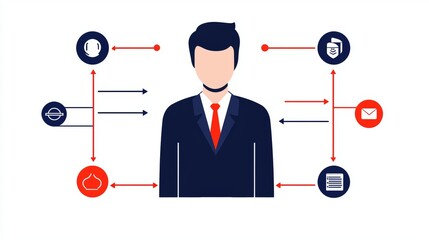 Customer Journey Concept Illustration with Businessman and Icons Representing Different Stages of Customer Experience