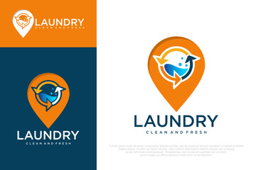 Pin Laundry Logo Design Template . vector illustration