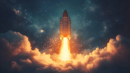 Fototapeta premium Rocket Launch Into The Stars.