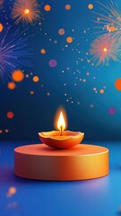 Banner design for diwali festival and purple podium,Diwali light decoration candle with fireworks,Stage,Product display Showcase design sparkle background,Deepavali,Dipavali,3D podium illustration.