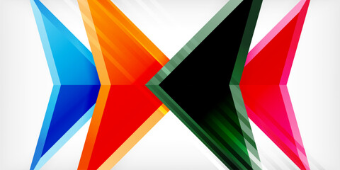 Arrows with 3d effect abstract background. Triangles on light grey backdrop