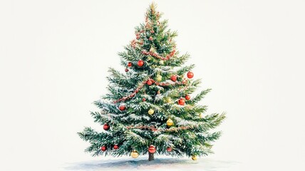 Fototapeta premium Collection of Christmas tree drawn with a brush on a white isolated background,greeting season and gift in christmas day,winter season,New Year decorations,fairy lights,copy space.