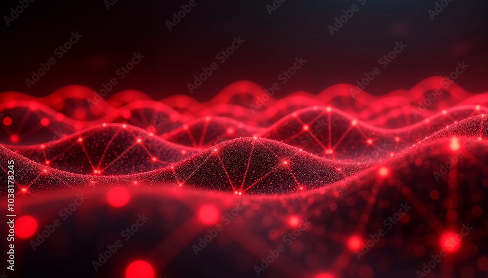 Poster abstract red tech background with digital waves, dynamic network system, and technology background. 