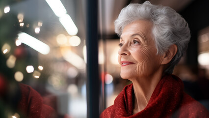 Obraz premium Elderly woman enjoys the festive vibe while Christmas shopping