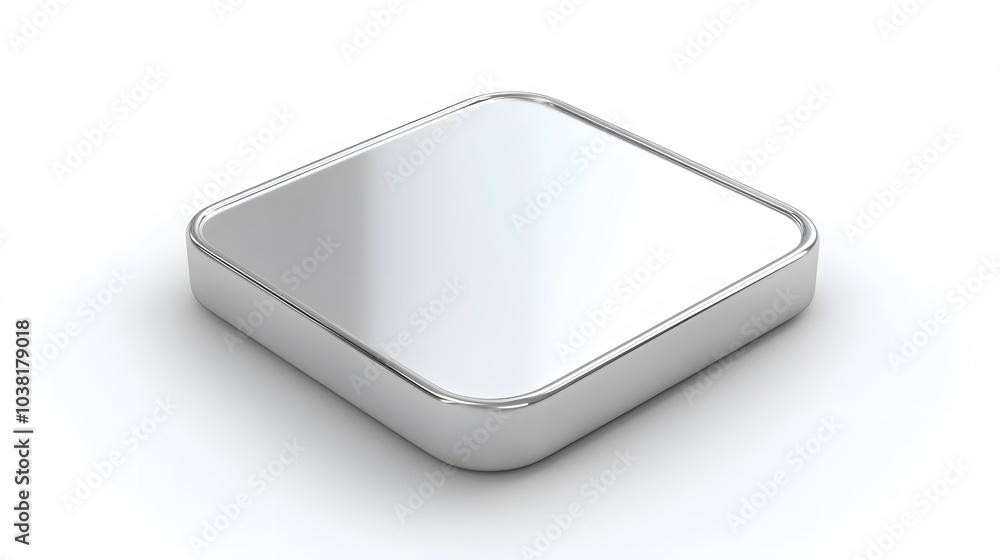 Poster blank mobile application icon, button - silver square with round corners. 3d rendering, white backgr