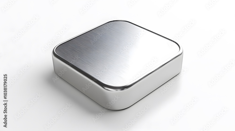 Poster blank mobile application icon, button - silver square with round corners. 3d rendering, white backgr