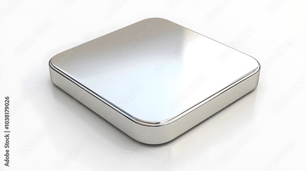 Poster blank mobile application icon, button - silver square with round corners. 3d rendering, white backgr