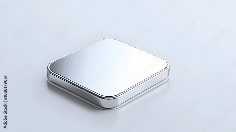 Poster blank mobile application icon, button - silver square with round corners. 3d rendering, white backgr