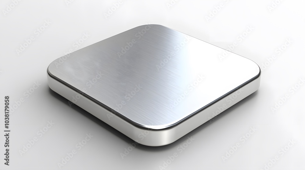 Poster blank mobile application icon, button - silver square with round corners. 3d rendering, white backgr