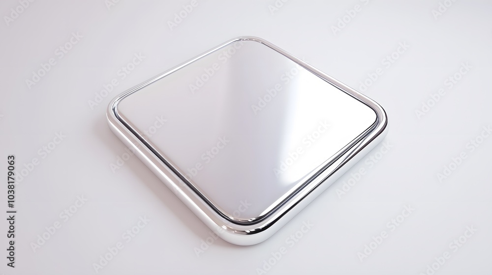 Poster blank mobile application icon, button - silver square with round corners. 3d rendering, white backgr