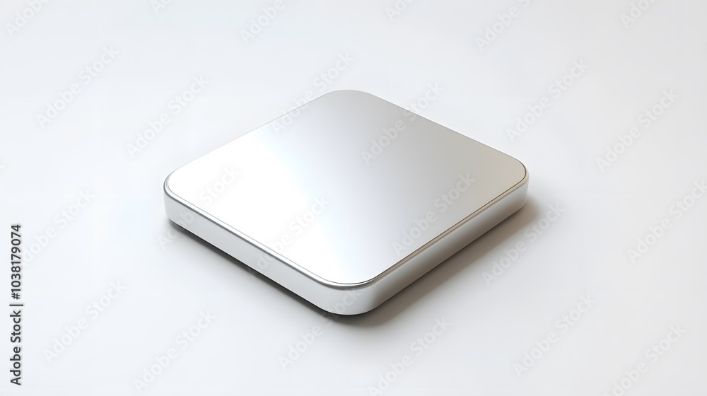 Poster blank mobile application icon, button - silver square with round corners. 3d rendering, white backgr
