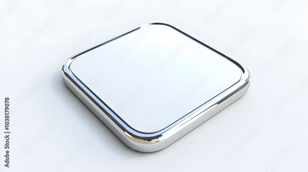 Poster blank mobile application icon, button - silver square with round corners. 3d rendering, white backgr