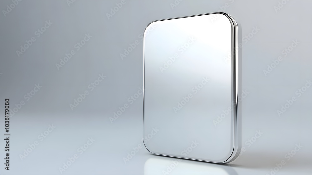 Poster blank mobile application icon, button - silver square with round corners. 3d rendering, white backgr