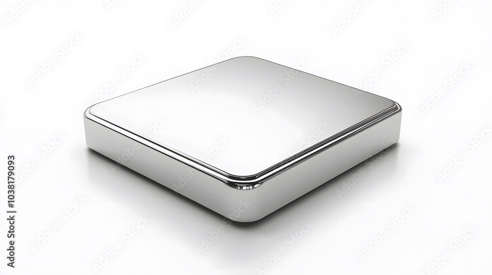 Poster blank mobile application icon, button - silver square with round corners. 3d rendering, white backgr