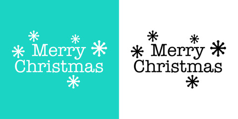 Tiempo de Navidad. Logo con texto Merry Christmas en tipografía de máquina de escribir con copos de nieve para tarjetas y felicitaciones