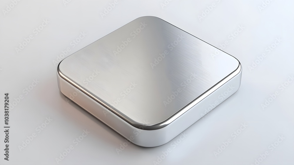 Poster blank mobile application icon, button - silver square with round corners. 3d rendering, white backgr