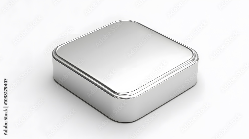 Poster blank mobile application icon, button - silver square with round corners. 3d rendering, white backgr