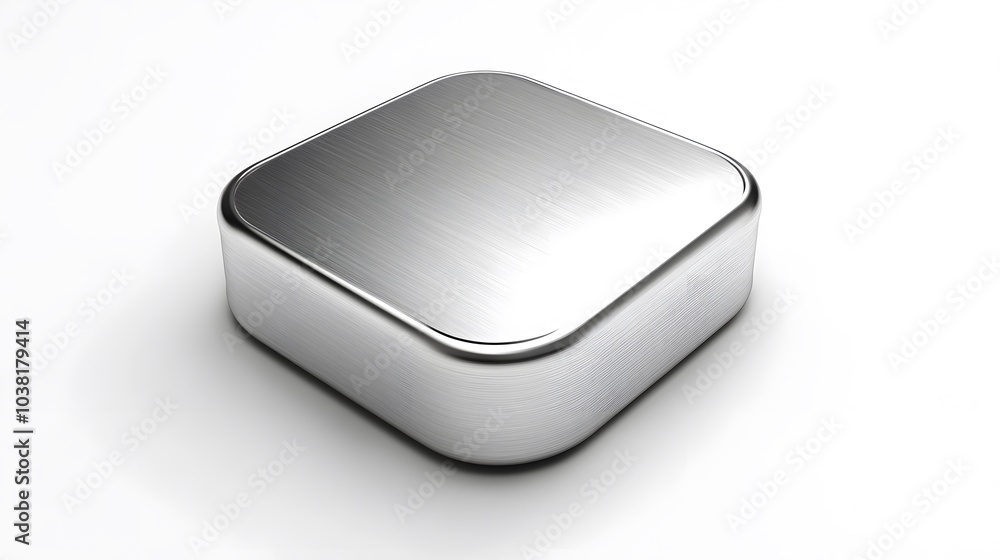 Poster blank mobile application icon, button - silver square with round corners. 3d rendering, white backgr