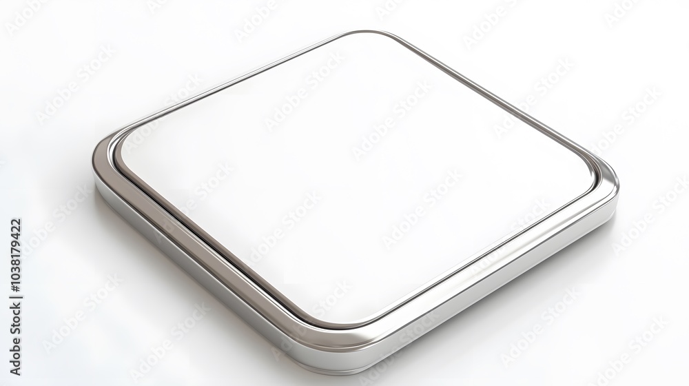 Poster blank mobile application icon, button - silver square with round corners. 3d rendering, white backgr
