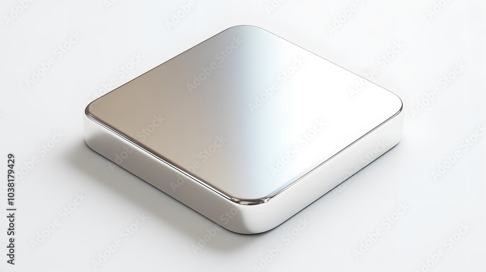 Poster blank mobile application icon, button - silver square with round corners. 3d rendering, white backgr