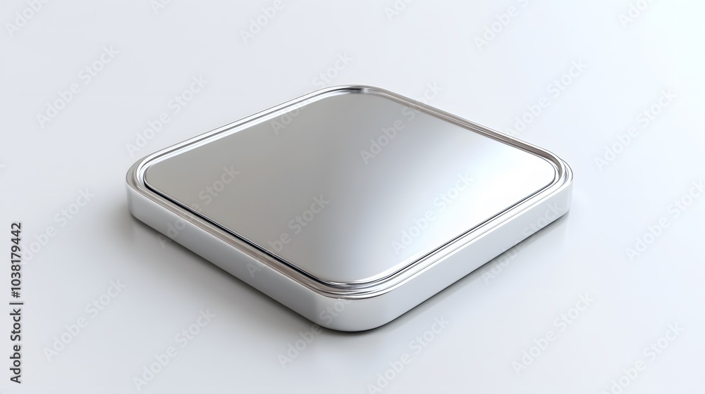 Poster blank mobile application icon, button - silver square with round corners. 3d rendering, white backgr
