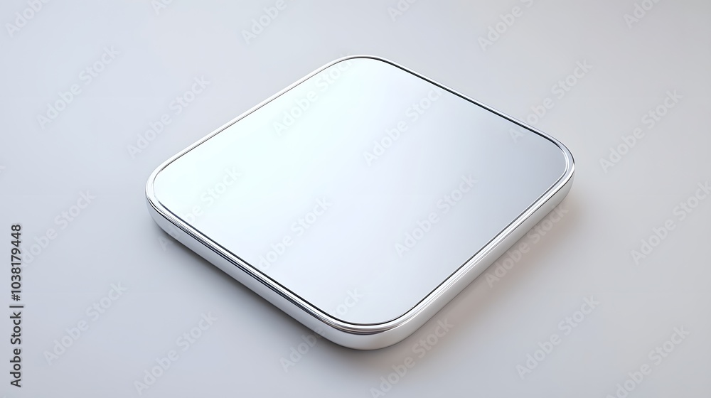 Poster blank mobile application icon, button - silver square with round corners. 3d rendering, white backgr