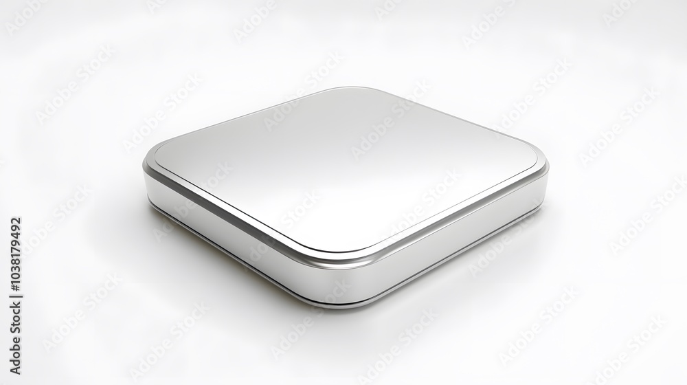 Poster blank mobile application icon, button - silver square with round corners. 3d rendering, white backgr
