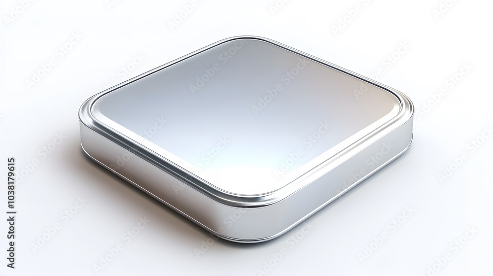 Poster blank mobile application icon, button - silver square with round corners. 3d rendering, white backgr