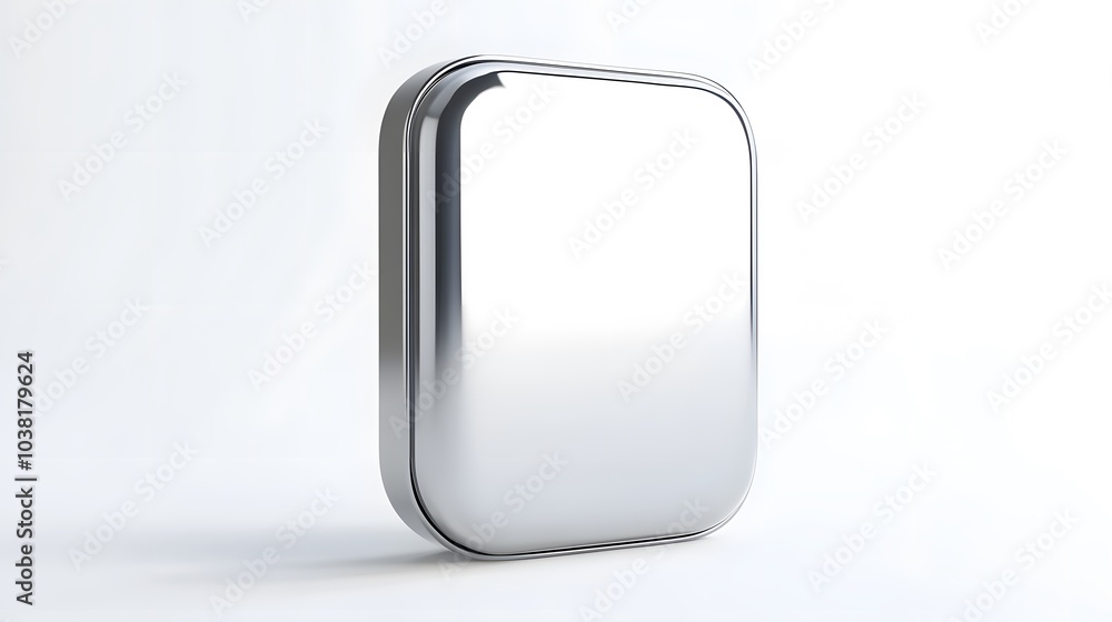 Poster blank mobile application icon, button - silver square with round corners. 3d rendering, white backgr