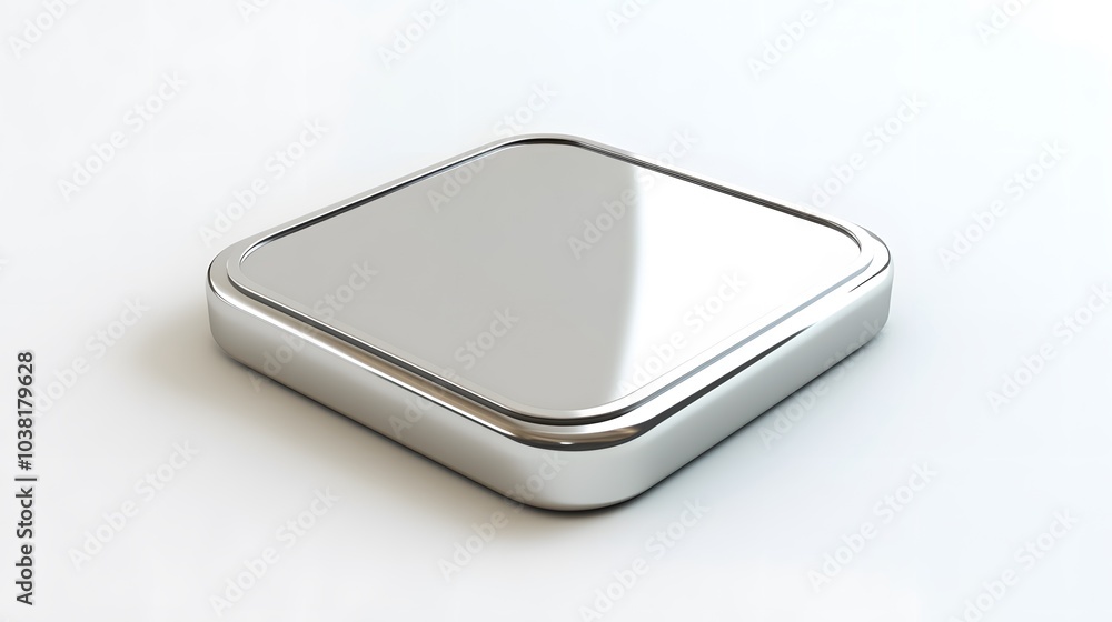 Poster blank mobile application icon, button - silver square with round corners. 3d rendering, white backgr