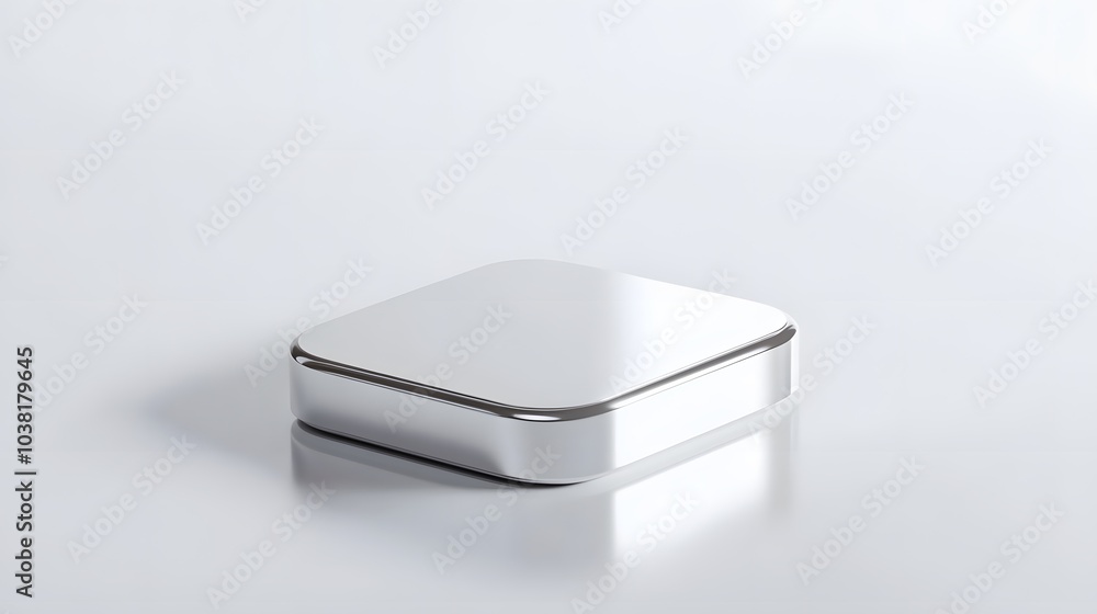 Poster blank mobile application icon, button - silver square with round corners. 3d rendering, white backgr