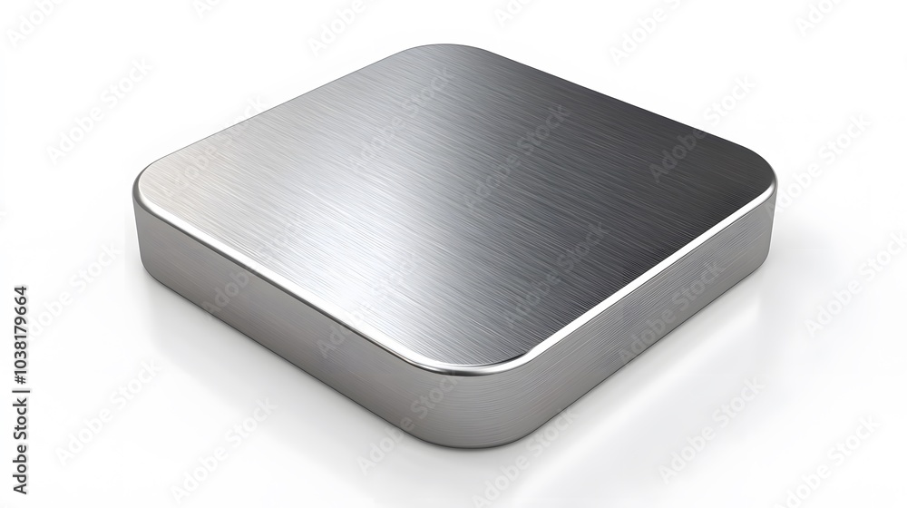 Poster blank mobile application icon, button - silver square with round corners. 3d rendering, white backgr