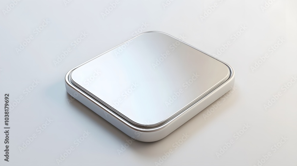 Poster blank mobile application icon, button - silver square with round corners. 3d rendering, white backgr