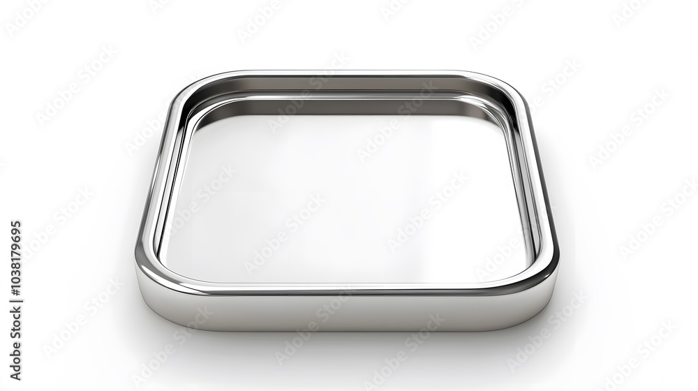 Poster blank mobile application icon, button - silver square with round corners. 3d rendering, white backgr