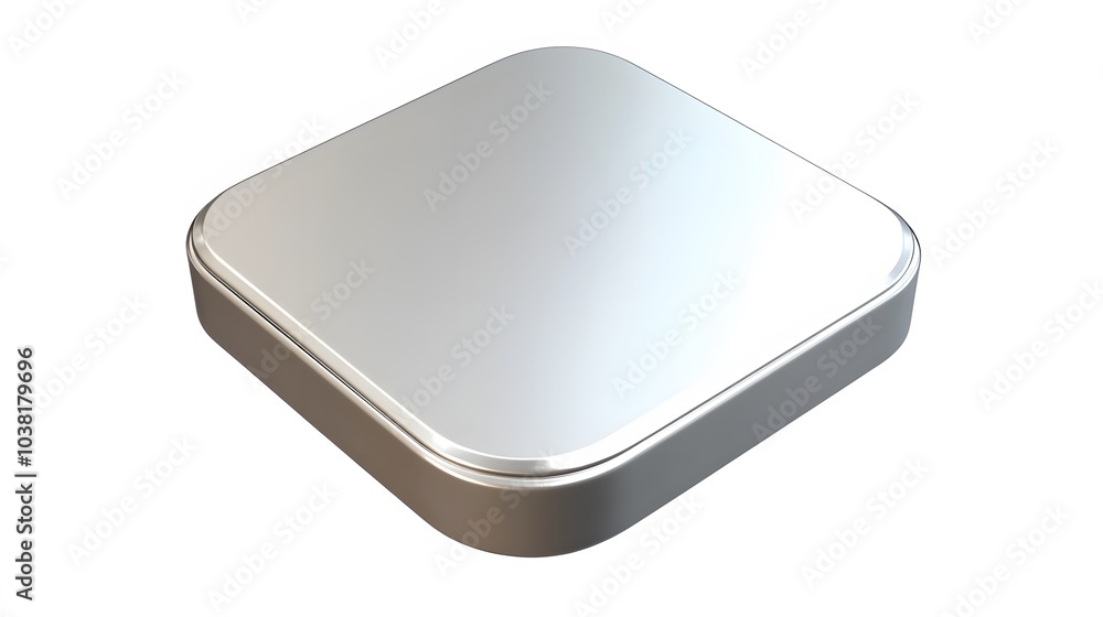 Poster blank mobile application icon, button - silver square with round corners. 3d rendering, white backgr