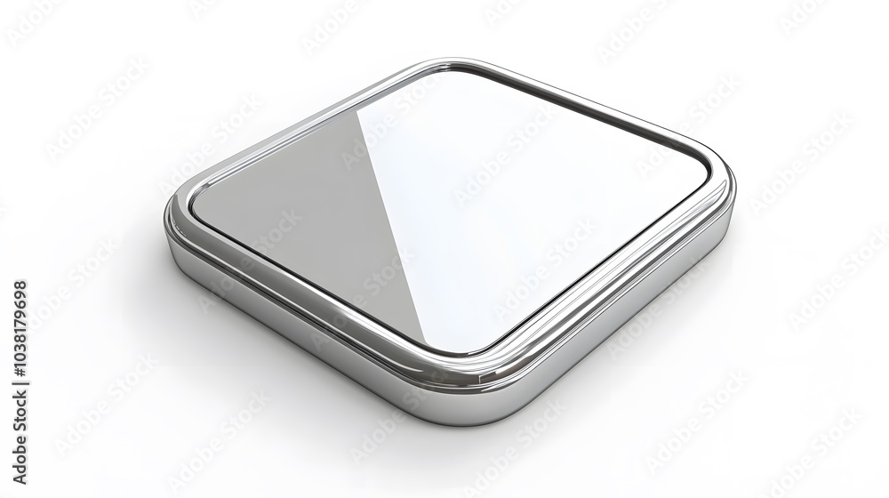Poster blank mobile application icon, button - silver square with round corners. 3d rendering, white backgr