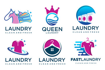 set of Laundry logo design collection.  icon for laundry service business . Vector illustration