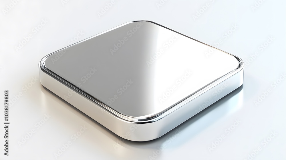 Poster blank mobile application icon, button - silver square with round corners. 3d rendering, white backgr