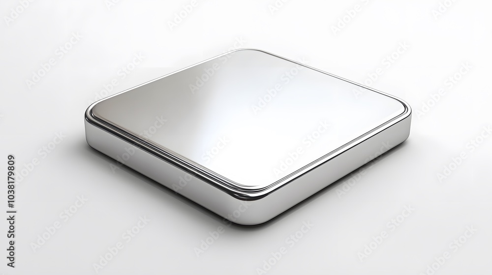 Poster blank mobile application icon, button - silver square with round corners. 3d rendering, white backgr