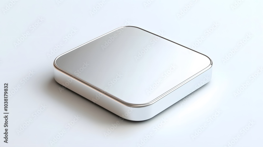Poster blank mobile application icon, button - silver square with round corners. 3d rendering, white backgr