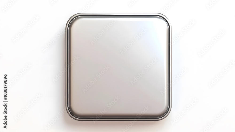 Poster blank mobile application icon, button - silver square with round corners. 3d rendering, white backgr