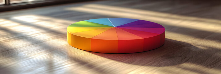 Colorful Pie Chart on Wooden Surface.