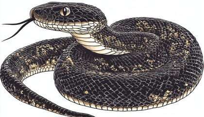 Naklejka premium A detailed illustration of a black snake, showcasing its scales and distinctive features.
