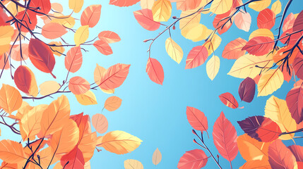 autumn tree leaves drawing illustration background, fall seasonal wallpaper