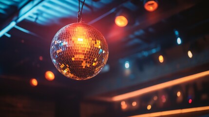 A vibrant disco ball lights up a nightclub scene, enhancing the party atmosphere