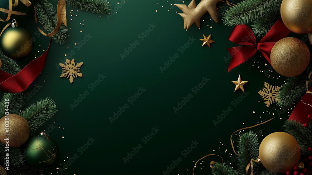 Wall mural christmas tree branch with multi-colored balls. empty space for text. christmas banner mockup with c