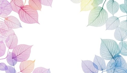 A vibrant border of translucent, colorful leaves framing a blank space, ideal for invitations or announcements.