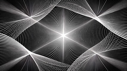 Abstract black and white geometric lines forming a symmetric pattern.