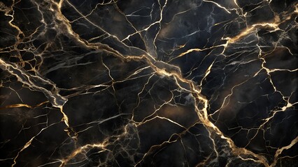 Luxury black marble background with golden veins.