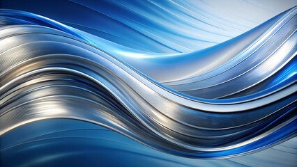Abstract metallic blue and silver waves with smooth texture.